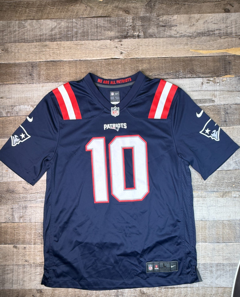 Nike On Field Mens L Blue #10 Mac Jones Jersey New England Patriots NFL